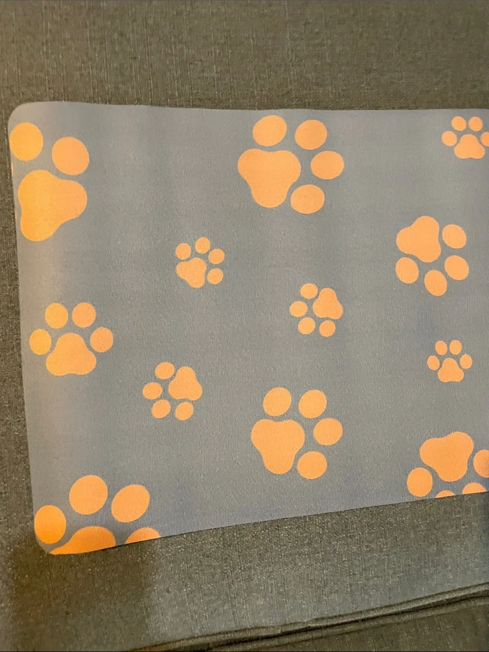 Non-Slip Dog CatFeeding Mat - Gray Orange Paw Prints NWT